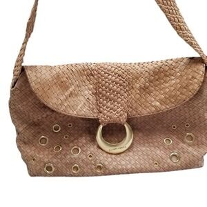 Elliott Lucca‎ Hobo woven Leather Bag Wide shoulder strap gold accents clean